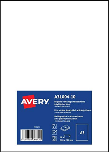 AVERY Etiketten, A3, selbstklebend, sehr stark, 5 Packungen à 10 Stück