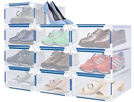 BALLSHOP 10 Scatole Impilabili per Scarpe - Organizer Trasparente 28 x 18 x 10 cm - in Plastica, Fai Da Te, Con Cassetti