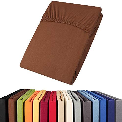 aqua-textil Viana Topper Laken 200x200-200x220 cm braun Baumwolle Spannbetttuch Jersey Spannbettlaken