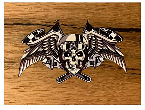24/7stickers #689 / Skull Racing Aufkleber je 12x7cm Skull Totenkopf V2 Biker Custom Chopper Cafe Racer Bobber Tankaufkleber Motorrad Auto Tuning Racing USA V8