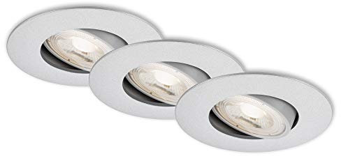 BRILONER Leuchten - LED Einbauleuchten, 3er Set, Deckenlampen dimmbar, LED-Modul schwenkbar, je 5 Watt, je 460 Lumen, 3.000 Kelvin, IP23, Chrom-Matt, 90x24mm (DxH), 7048-034
