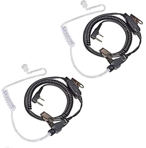 HYS in-ear Acoustic Tube Radio Headset Inline PTT Microphone Two Way Radio Earpiece For Kenwood Puxing Wouxun Baofeng Walkie Talkie(2 Pack)