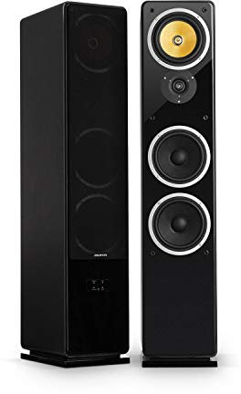 auna Line 700 A, Standlautsprecher-Set, Bluetooth, digitaler optischer und coaxialer Eingang, AUX-und Subwoofer-Ausgang, aktiv, 2x120 W RMS, pianoschwarz