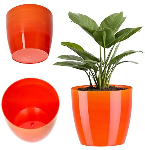 KADAX Pot de Fleurs 16 cm en Plastique avec Finition Brillante et Motifs Marbrés, Cache-Pot pour Une Décoration Intérieure Raffinée et Moderne (Orange)