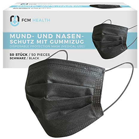 MeaVita medizinischer Einweg Mund- und Nasenschutz, schwarz im 50er Pack, Typ IIR, 3-lagig, , Einweg Maske, Gummizug