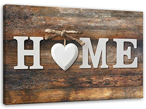 Feeby Bilder Home Herz XXL 120x80cm 1 Teilig Wandbilder Leinwandbilder Bild auf Leinwand Wanddeko Kunstdruck Wohnzimmer Schlafzimmer Shabby Chic Vintage Retro Natur Braun