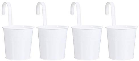 Cabilock 4 Pezzi di Metallo di Ferro Appeso Vaso di Fiori Secchio di Ferro Fioriera per Recinzione Ringhiera Balcone Giardino Decorazione della Casa del Fiore con I Titolari Gancio