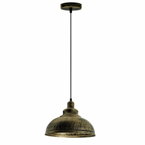 LEDSone Vintage Curvy Dome Pendant Light 95cm Adjustable Hanging Ceiling Fixture Metal Brushed Brass for Homes, Restaurants, Cafes, Bars, Offices and Stylish Spaces