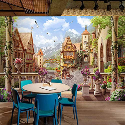 Benutzerdefinierte Wandbild Tapete Im Europäischen Stil Retro Märchen Stadtgebäude Fototapete Für Wände 3D Restaurant Cafe Hintergrund Wand 350Cm(W)×245Cm(H)