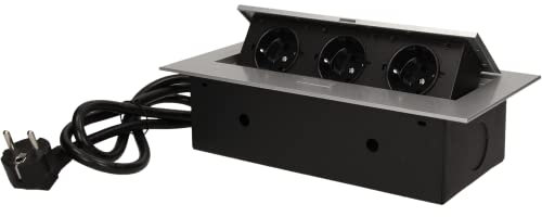 ORNO AE-1372(GS) Versenkbare Einbau Steckdosenleiste 3-Fach 3600W mit 1.5m Schukokabel (Silber)
