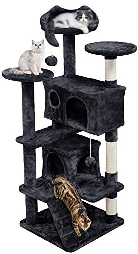 costoffs Cat Tree 137cm Large Cat Tower with Scratching Posts Spacious Condos and Ladder for Indoor Cats, Black