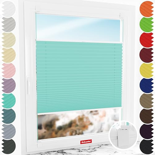 Schuette® Plissee ohne Bohren zum Kleben ● Premium Kollektion: Blue Ocean (Türkis) ● 120x200cm (Breite x Höhe) ● Suprafix Faltrollo Klebehalterung ● Bequeme Rollo Montage inkl. Video