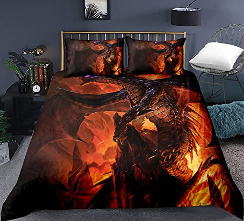 WQIZXCW Drachen Bettwäsche 135x200 Jungen Teenager - Bettbezug 135 x 200 2er Set für Jugendliche, Weiche Mikrofaser Bettwäsche-Sets, Bettbezüge und 1 Kissenbezug 80x80 cm mit Reißverschluss
