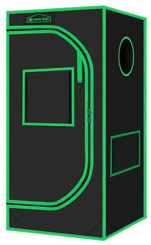Green Hut Gewächszelt, 61 x 61 x 121,9 cm, 600D-Mylar, Hydrokultur-Gewächszelt für den Innenbereich, mit Sichtfenster, abnehmbarer Bodenwanne und Werkzeugtasche