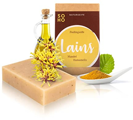 SOHO Naturkosmetik Duschseife Lains • Festes Duschgel mit Mandel & Hamamelis • Vegane Seife für Körper & Hände (95g)