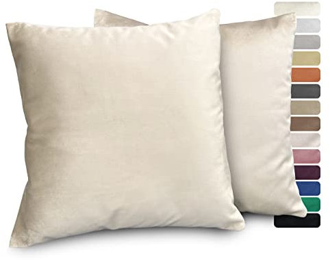 BEAUTEX Lea Samt Kissenhüllen 2er Set, Premium Kissenbezug, Sofa- und Dekokissen, Größe und Farbe wählbar (Natur 60x60 cm)