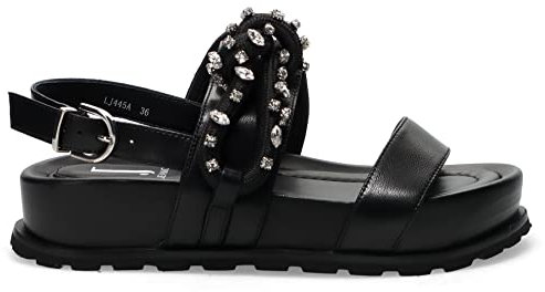 JEANNOT Sandalo platform nero in pelle con corda e strass - LJ445 A NAPPA NERO - Taglia 36