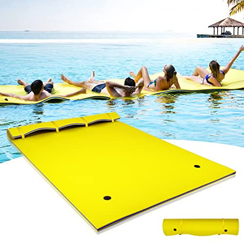 RELAX4LIFE Tapis Flottant Piscine en Mousse XPE 270x180cm pour Piscine Plage Lac, Hamac Flottant Piscine avec Oreiller Roulé pour Sports Nautiques, Bronzage d’Eté, Charge 300kg(Jaune XL)
