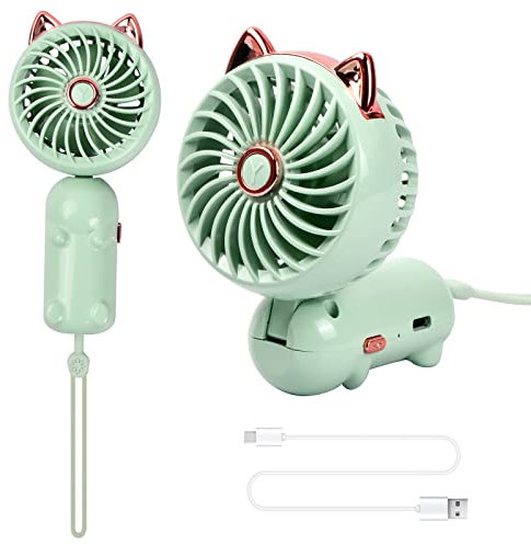 Mini Ventilateur Portatif, Ventilateur à Main USB, Ventilateur de Poche Rechargeable, Ventilateur à Piles, Ventilateur Pliable Silencieux avec 3 Vitesse du Vent pour Bureau Table Voyage (Vert)