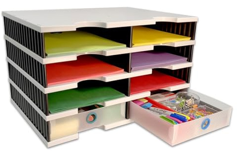 Ultimate Office Desktop Organizer with 8 Letter Trays and 2 Supply Drawers, Rectangular, 19 1/8w x 12h x 13d, Made from High Impact Polystyrene