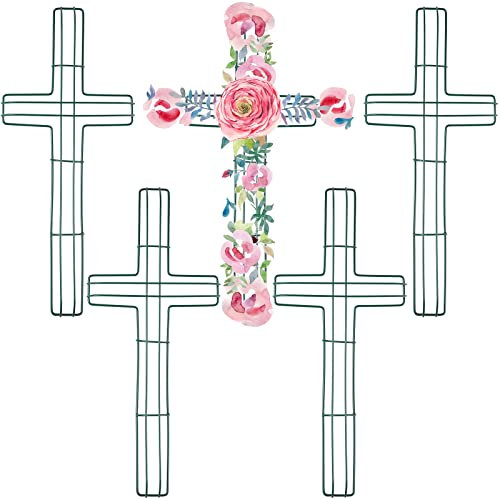 5 Stück Kreuz-Metallkranzrahmen Kreuzförmiger Metalldraht Blumenkranz Form für Weihnachten Ostern Neujahr Garten Religiöse Kirche DIY Handwerk Projekt Indoor Outdoor Hängende Dekorationen, 40,6 cm