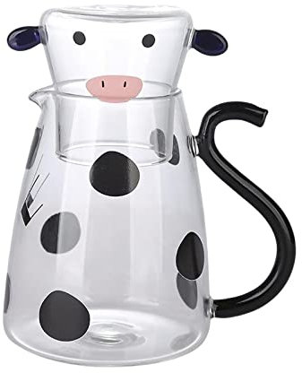 LOVIVER Simpatico Bollitore in Vetro per Latte Caffettiera, Brocca Trasparente, Brocca Portatile in Vetro Tipo Mucca, Teiera per Viaggi Ufficio Regalo, Piccolo