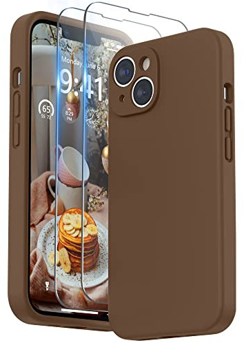 SURPHY Silikon Hülle Kompatibel mit iPhone 14 Hülle Silikon mit Displayschutzfolie, iPhone 14 Case Silikon mit Kameraschutz, Handyhülle iPhone 14 Schutzhülle 6,1 Zoll 2022 (Braun)