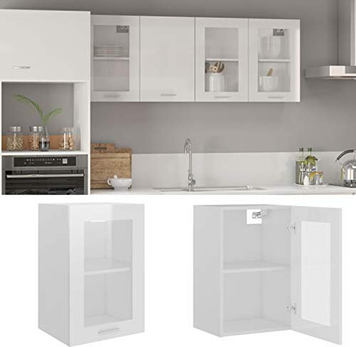 ZEYUAN Hängeglasschrank Küche, Küchenschrank, Schrank Mit Glastüren, Küchenhängeschränke, Wandvitrine Hängend, Hochglanz-Weiß 40x31x60 cm Spanplatte