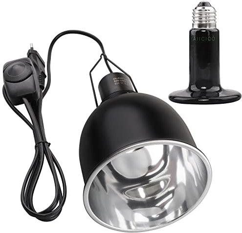 AIICIOO Reptil 5,5 Aluminium reflektierende Lampenfassung E27 mit Kabel Terrarium Kuppel Schatten mit Keramiklampe 75W für Schildkröten, Eidechsen, Bartagamen und Laternen