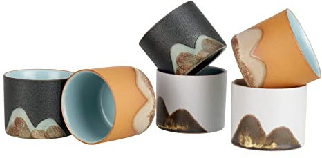 Set di tazze giapponesi per sake, fatte a mano, 6 pezzi, ciotole in ceramica sake | servizio tazze sake | 55 ml