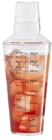 OGGI Transparenter Cocktail-Shaker – 700 ml, klare, langlebige Kunststoffkonstruktion, integriertes Sieb, ideal für Zuhause, Bar, Barkeeper, unverzichtbares Bar-Zubehör