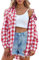 Zeagoo Femme Chemisier Chemisier Carreaux Femme en Lin Et Coton Haut Tops Tunique avec Poches Casual Vintage T-Shirts Longues Shirt ÉLégant Rouge XL