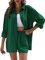 Geagodelia Damen Zweiteiler Elegant Hosenanzug Sommer Outfits Kleidung 2 Teiler Set Bluse Top + Shorts Y2k Aesthetic Clothes Loungewear Anzug (C - Grün, M)