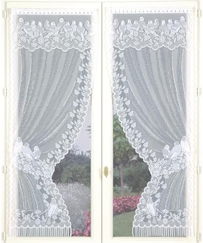HOME MAISON - Paire de Rideaux Bonne-Femme Dentelle et Franges Polyester Blanc 60x120 cm