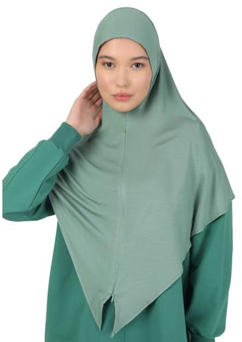 Prien Kopftuch Damen mit reißverschluss, Muslim Hijab Kleider, Muslimische Lang Konfektions Schal, Frauen Kopftücher Gebetskleidung, Abaya, Khimar, Türkisch Islamische Kleidung (Hellgrün)