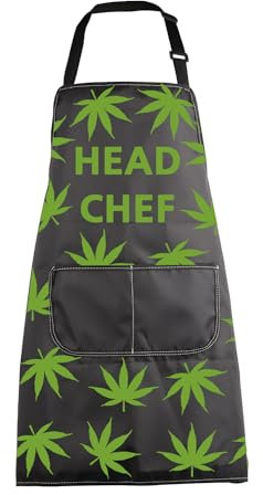 MBMSO Head Chef Schürze Marihuana Blatt Schürze Weed Küchenschürze Marihuana Geschenke Lustige Stoner Geschenke für Unkrautliebhaber, Head Chef Schürze, schwarz, Standard