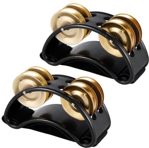 2pcs Tambourin à Pied, Guiro Shaker Pédale de Percussion Foot Tambourine avec Clochettes en Acier Instrument de Musique pour Concerts Fêtes Jeu de Batterie et de Guitare (Or)