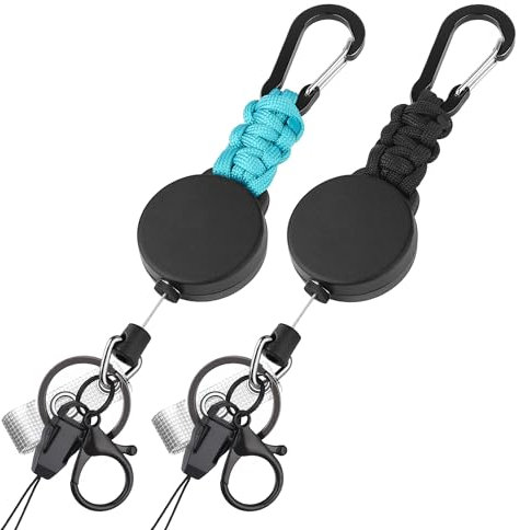 EOTW Schlüsselanhänger Ausziehbar,2 Stücke Schlüsselband Einziehbarer Ausweis mit 60cm Ausziehbar Stahlseil,Karabinerhaken Schlüsselring für Schlüssel, Gürtelclip und Kartenhalter,Schwarz + Hellblau