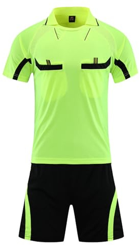Manyakai Mens Soccer Referee Kit Short Sleeve T Shirt and Sport Athletic Shorts Football Referee Uniform Tracksuit