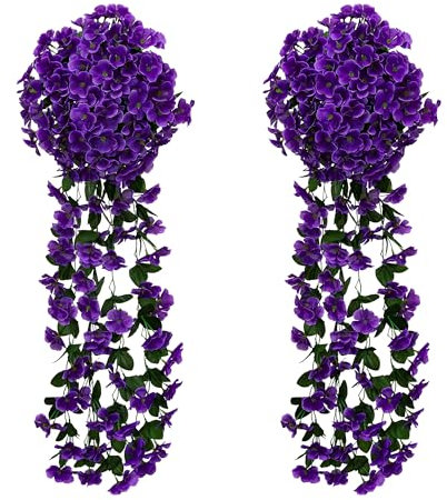 JUSTOYOU Wisteria Guirlande de fleurs artificielles en soie à suspendre - Faux panier suspendu - Pour jardin, mur, décoration intérieure - Violet