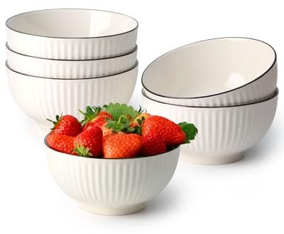 NUTRIUPS Lot de 6 bols à céréales - Petits bols à dessert - 750 ml - Blanc - Bol à soupe - 15,2 cm - Saladier en céramique