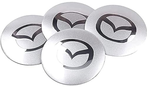 NirWa 4 StüCk Radkappen Aufkleber für Mazda 2 3 6 Atenza CX-3 CX-4 CX-5 CX-8 CX-9 MX-5 MX-3056mm, Reifen Felgendeckel Aufkleber Nabenkappen Abzeichen Sticker Autozubehör Schmücken Zubehör,Silver