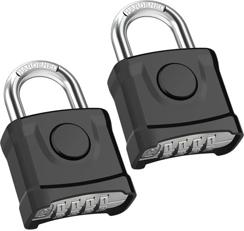Diyife 2PCS Cadenas Code 4 Chiffres, 52mm Cadenas Extérieur Etanche, Robuste & Antivol, 8mm Loquet Cadenas à Combinaison, Exterieur Serrure Porte de Garage, pour Jardins, Porte, Clôture, Casier - Noir