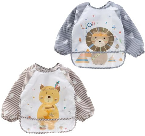 OUDQFCJ 2pcs Wasserdicht Babylätzchen Ärmellätzchen abwaschbar Latz Nässeschutz
