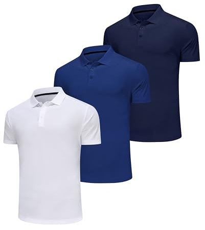 Djtnzdm Polo de Travail Homme Manche Courte Regular Fit Casual Basic Sport Polo Homme Respirant Golf Tennis Eté Tshirt(Lot de 3 XL Navy Bleu Blanc
