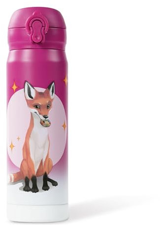 AWAVE Die Schule der Magischen Tiere Edelstahl Trinkflasche Kinder 380 ml Beerenrot Rabbat Wasserflasche Kohlensäure geeignet Auslaufsicher Thermosflasche