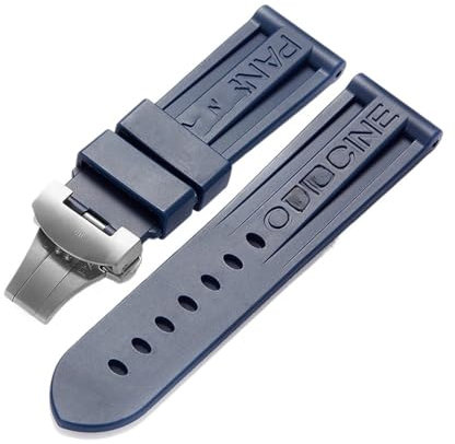 Bracelet de montre en caoutchouc de 24 mm adapté au bracelet for Panerai PAM Ceinture en silicone noir Fermoir papillon Boucle pliante avec logo Accessoires de montre for hommes(Color:Blue-Silver)