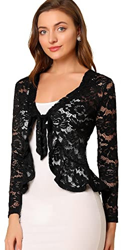 Allegra K Lace Bolero for Women's Christmas Tie Front Cardigan Ruffled Hem Formal Office Sheer Crop Shrug XX-Large Black