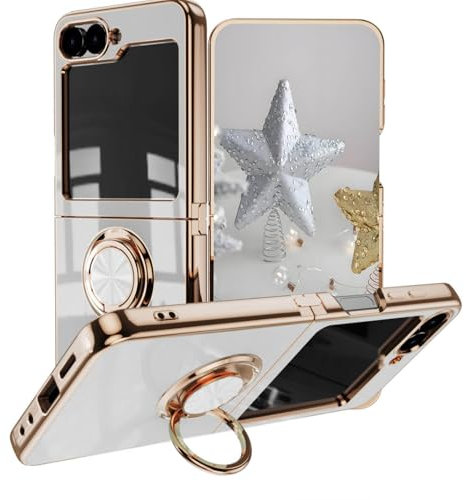 BORYA Cover per Samsung Galaxy Z Flip6(Flip 6), Morbida Silicone TPU Bumper Ultra Sottile Antiurto Antigraffio Custodia, Placcatura Phnom Penh Anello Supporto Case, Bianco