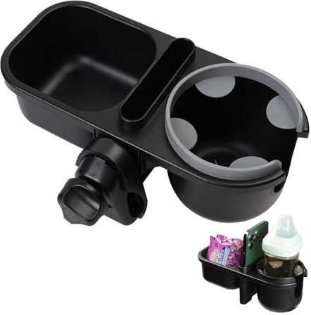 JUMUAO Soporte para bebidas para cochecito, accesorios, 3 en 1, soporte universal para botellas, para biberones y café, giratorio 360 grados, para bicicletas de montaña (gris)
